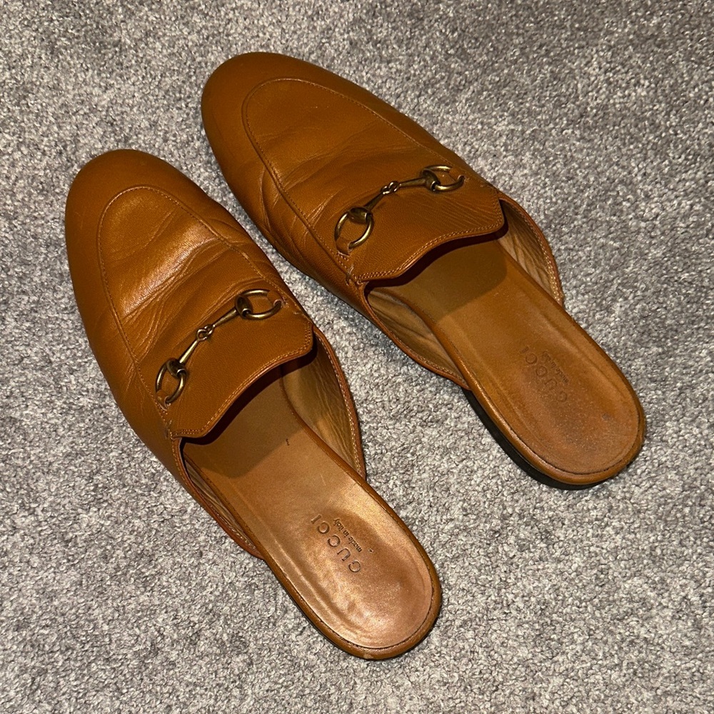 Gucci Princetown Cognac Leather Loafer Mules - Picture 7 of 9